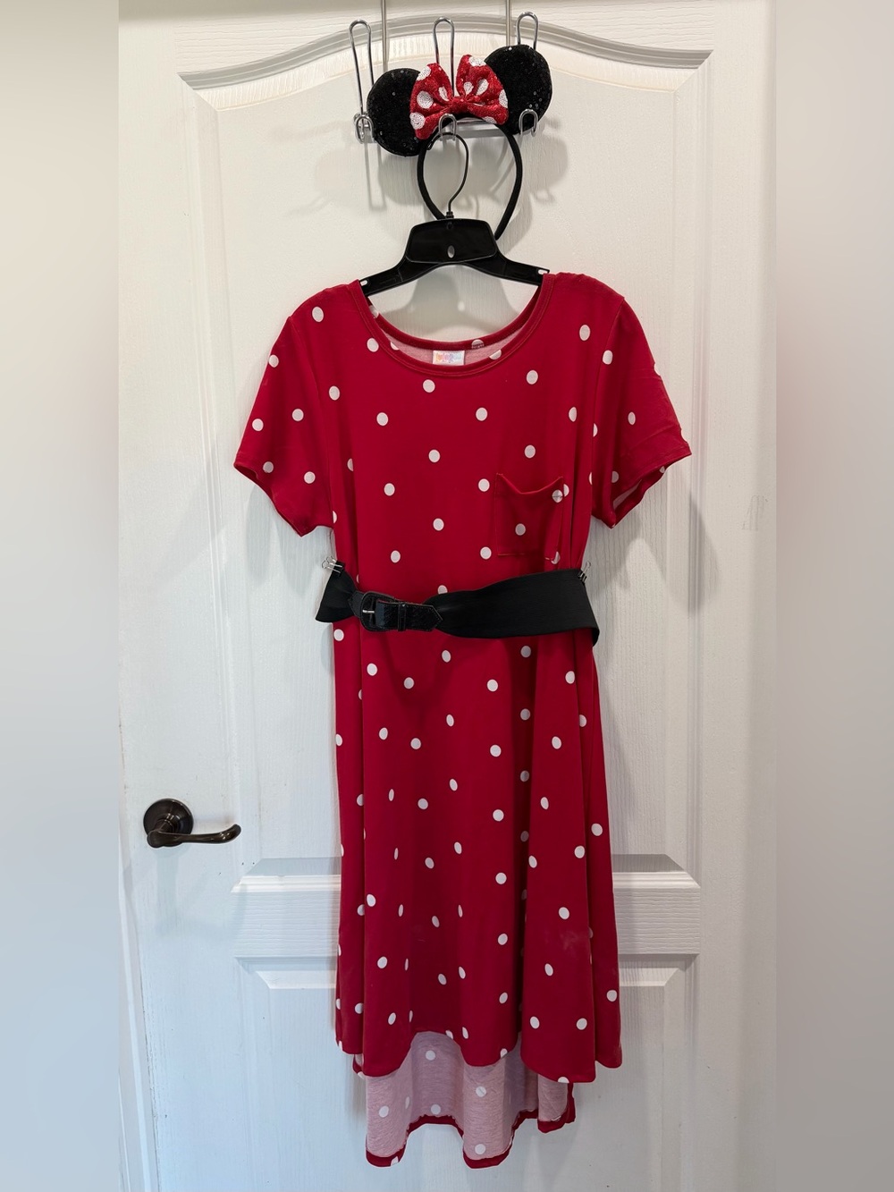 Minnie Mouse Halloween Costume Red Polka Dot Short Sleeve Dress Disney Ears Belt